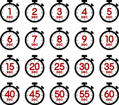 時間を示すストップウォッチのアイコン（stopwatch icon　1sec/2sec/3sec/4sec/5sec/6sec/7sec/8sec/9sec/10sec/15sec/20sec/25sec/30sec/35sec/40sec/45sec/50sec/55sec/60sec）
