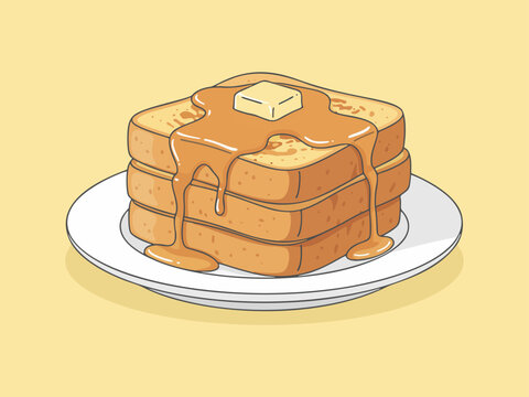 Minimalist flat vector illustration of French toast with syrup on a plate food isolated on clean background with simple shapes and modern aesthetic. Perfect for menus 