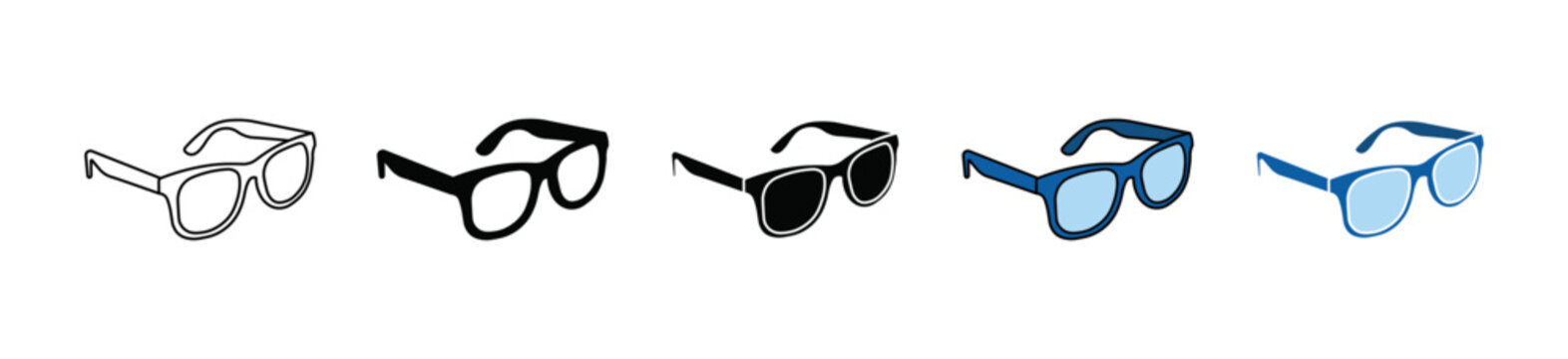 modern eyewear icons. blue and black modern eyewear icons for optometry website or sunglass retail shop display