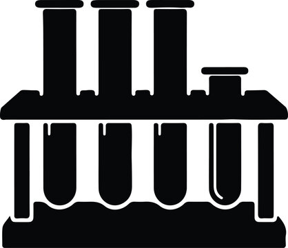 Silhouette laboratory equipment with test tubes in rack vector design