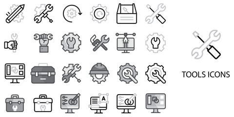 Fototapeta premium Tools simple concept 24 Grew color icons set .Vector illustration.