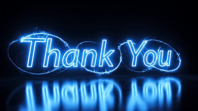 Thank You text with glowing blue neon light path effect on plain black background