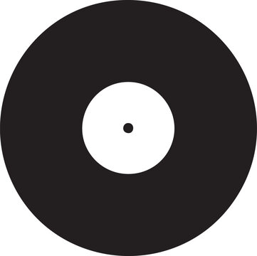 A black vinyl record with a white center label on a plain white background for music or nostalgia concepts