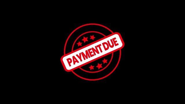 Payment Due Stamp Animation on black Background &ndash; Overdue Invoice Reminder and Billing Status Motion Graphic for Finance and Accounting Concept