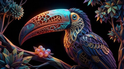Fototapeta premium Colorful Abstract Toucan Illustration Toucan Abstract Art Colorful Illustration Tropical Bird Vibrant Colors Digital Art Nature. Concept featuring toucan, abstract art, colorful illustration, tropi...