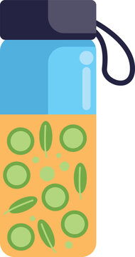 Colorful flat design of a fruit and herb infused detox water bottle promoting healthy hydration