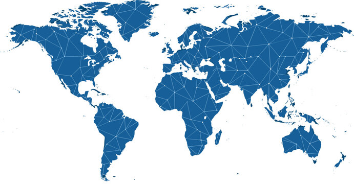 Blue Polygonal World Map Low Poly Geometric Triangle Global Network Design Vector Illustration Isolated