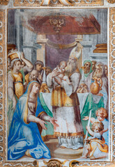 Fototapeta premium Novara - The baroque fresco of Presentation of Jesus in temple in the church Basilica di San Gaudenzio by Camillo Landriani (1602 - 1617).