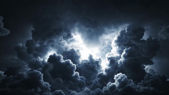 Dramatic storm clouds with lightning flashes, dark cinematic thunderhead in night sky, moody atmospheric weather background for film production