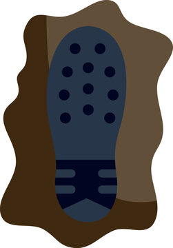 Dark shoe sole print left in wet brown mud representing dirt, activity, and movement