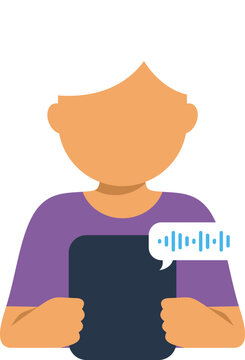 Modern illustration of a user interacting with a tablet using voice input technology
