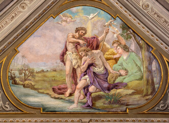 Fototapeta premium Novara - The fresco of Baptism of Jesus in church Chiesa di San Giovanni Decolato by Paolo Giovanni Crida 