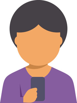 Minimalist illustration of a person with short hair holding a smartphone against a plain background