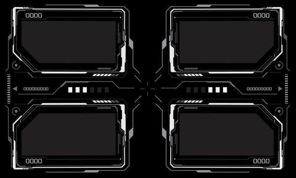 HUD sci-fi interface screen view white circular geometric design virtual futuristic technology creative display on black vector