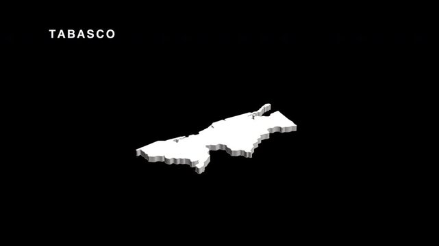 Tabasco mexico state map floating in 3d animation