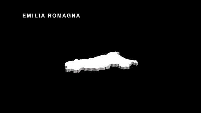Emilia romagna italy region map animation on black background