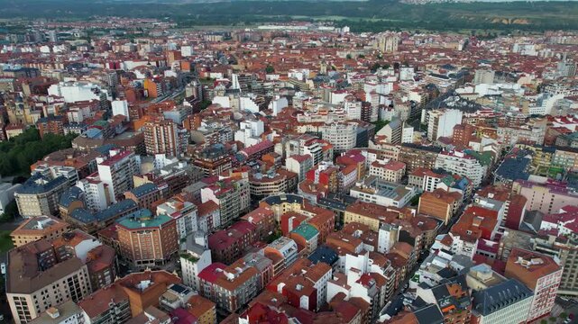 Aerial view of the old town  of the city  Leon on a sunny summer noon in Spain