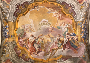 Fototapeta premium MONZA, ITALY - MARCH 19, 2026: The fresco of Adoration of Lamb of God in the Cathedral by Carlo Innocenzo Carloni (1738 -1740).