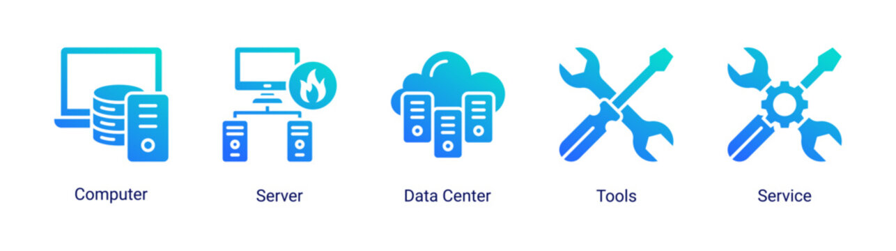 Server environment icon set with data center,server,and service elements.Ideal for cloud computing and IT infrastructure designs.