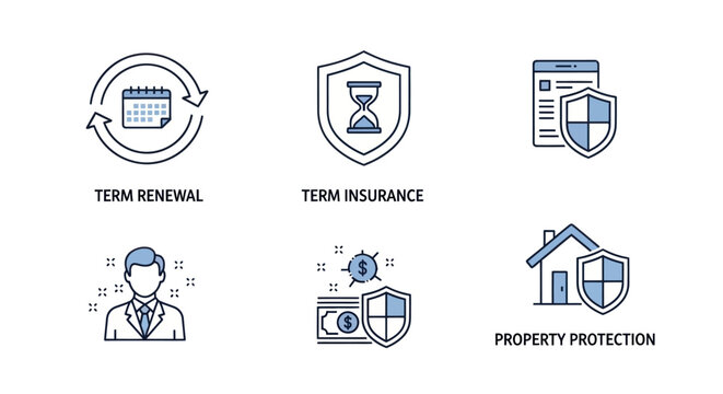 Set of insurance and protection line icons for business and finance.