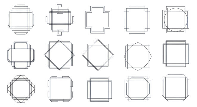 Set of minimalist geometric line art border frames for decorative design.