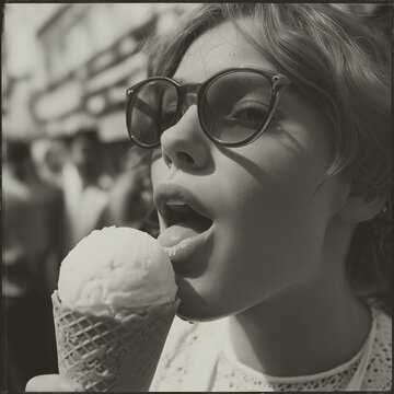 tongue and icecream, side view, 70s mood