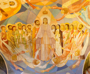 Fototapeta premium CREMA, ITALY - MARCH 20, 2026: The detail of ceiling fresco in sacristy (Corontaion of Virgin Mary) of the church Santuario di Santa Maria della Croce by Rosario Follini (1998).