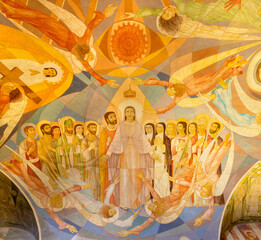 Fototapeta premium CREMA, ITALY - MARCH 20, 2026: The detail of ceiling fresco in sacristy (Corontaion of Virgin Mary) of the church Santuario di Santa Maria della Croce by Rosario Follini (1998).