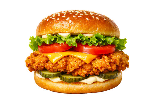 Double hamburger isolated on transparent background.