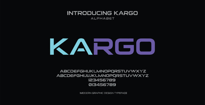 A modern font introduction with the Kargo alphabet on a black background