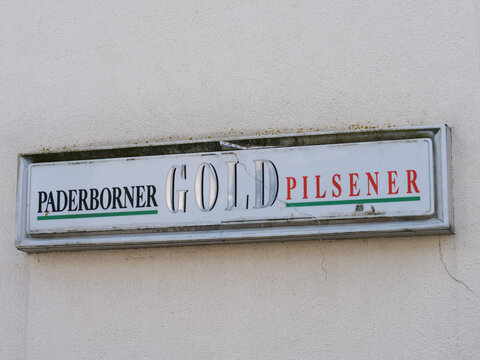 Germany, Paderborn, April 15. 2026, old Paderborner Gold Pilsener logo lettering