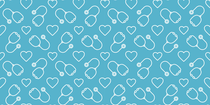 聴診器とハートのシームレスな背景画像。（Seamless background image of stethoscopes and hearts.）
