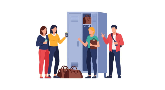 Students Using Locker Room for School Admiration and Interaction