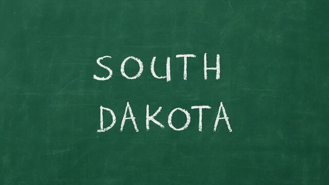 South dakota state name writing and erasing on a green chalkboard