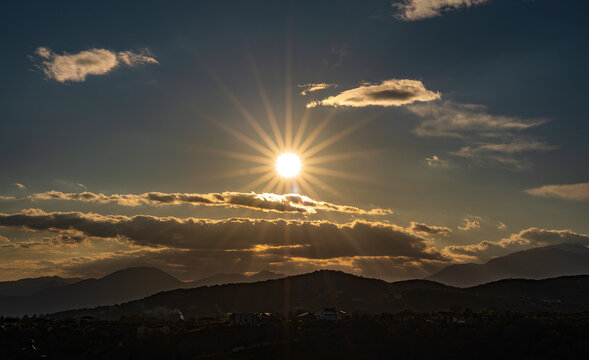 Spectacular sunset over the Mainarde mountains in Molise in early spring 2026