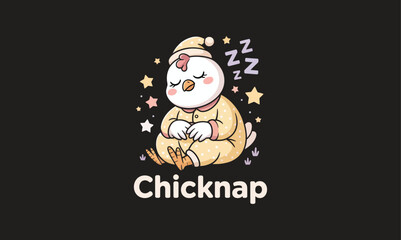 Chicknap a whimsical illustration of a sleeping chick with zzz's and sparkling stars © SMFARHANTANVIR