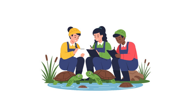 Children Exploring Nature with Frogs Near a Pond