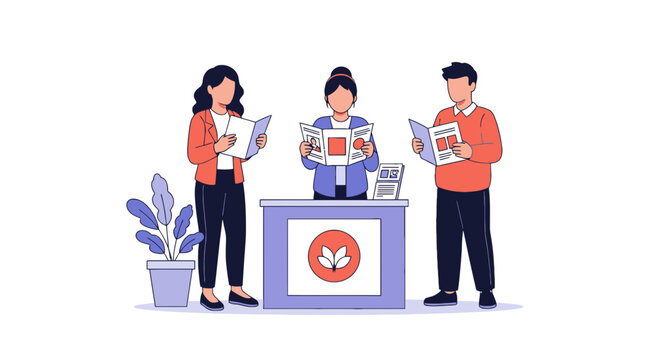 Business Team Reviewing Documents in Office with Desk and Plant