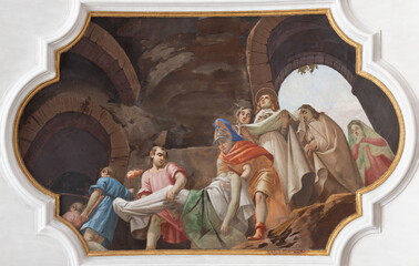 Fototapeta premium BERGAMO, ITALY - MARCH 21, 2026: Fresco of martyrdom of St. Pancrace the Evangelist from the cupola of church Chiesa di San Pancrazio by Giovanni Cavalleri (1805).