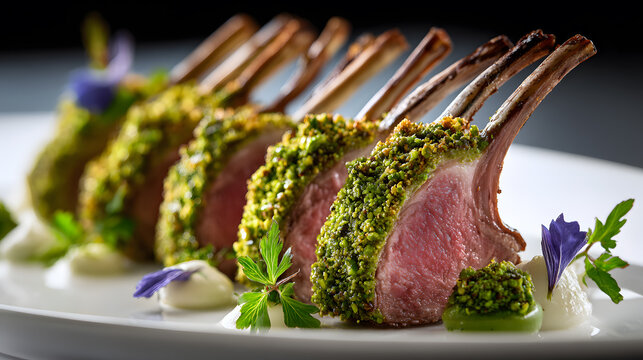 pistachio crusted rack of lamb gourmet fine dining dish