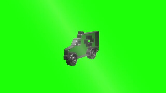 Rotating ambulance medical vehicle icon on green screen