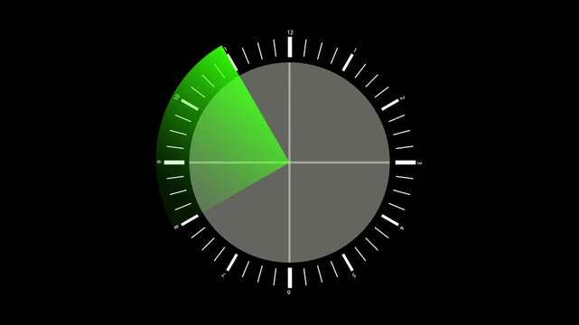 Modern clock interface with green progress indicator showing task completion status isolated on black background for productivity and project management apps