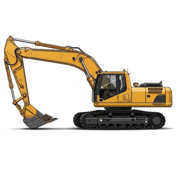 Yellow Excavator Heavy Construction Equipment Vector Illustration