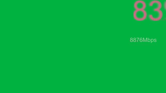 HUD starting with pink dots popping, animating Mbps chart and rising % gauge showing system load