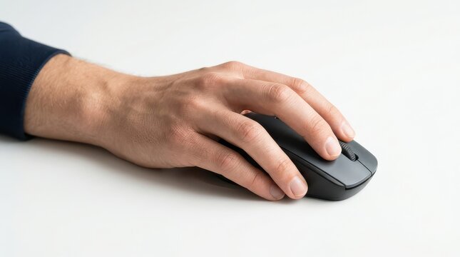 Close-up of hand on black computer mouse