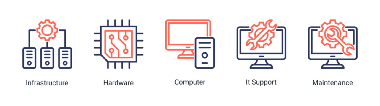 System core icon set including infrastructure,hardware,and IT support concepts.Suitable for technical,engineering,and system operation visuals.