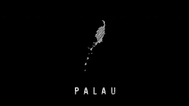 Palau map scribble animation on black background