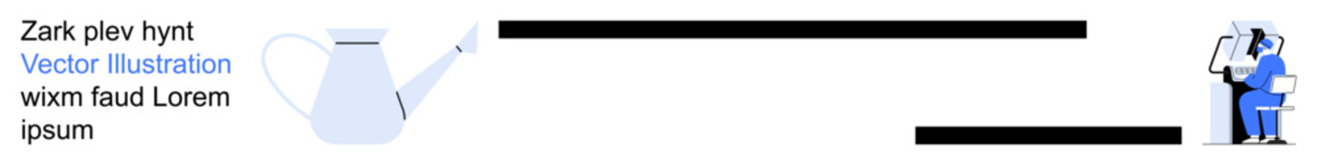 Remote work, digital tools, productivity, task management, information flow, teamwork. A minimalist watering can and person working at a computer. Remote work and productivity concept © robu_s