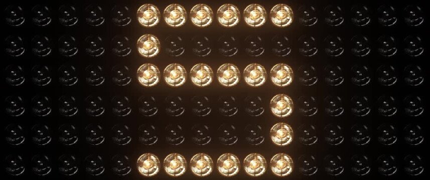 Dynamic 10 seconds countdown timer featuring a wall of flashing golden light bulbs. A wide format timer perfect for stage shows, sports events, and cinematic opening ceremonies