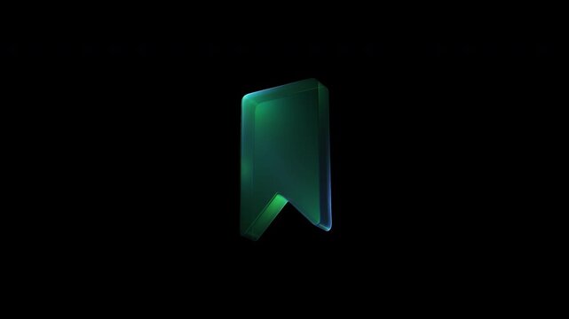 Rotating glass bookmark icon symbol on black background